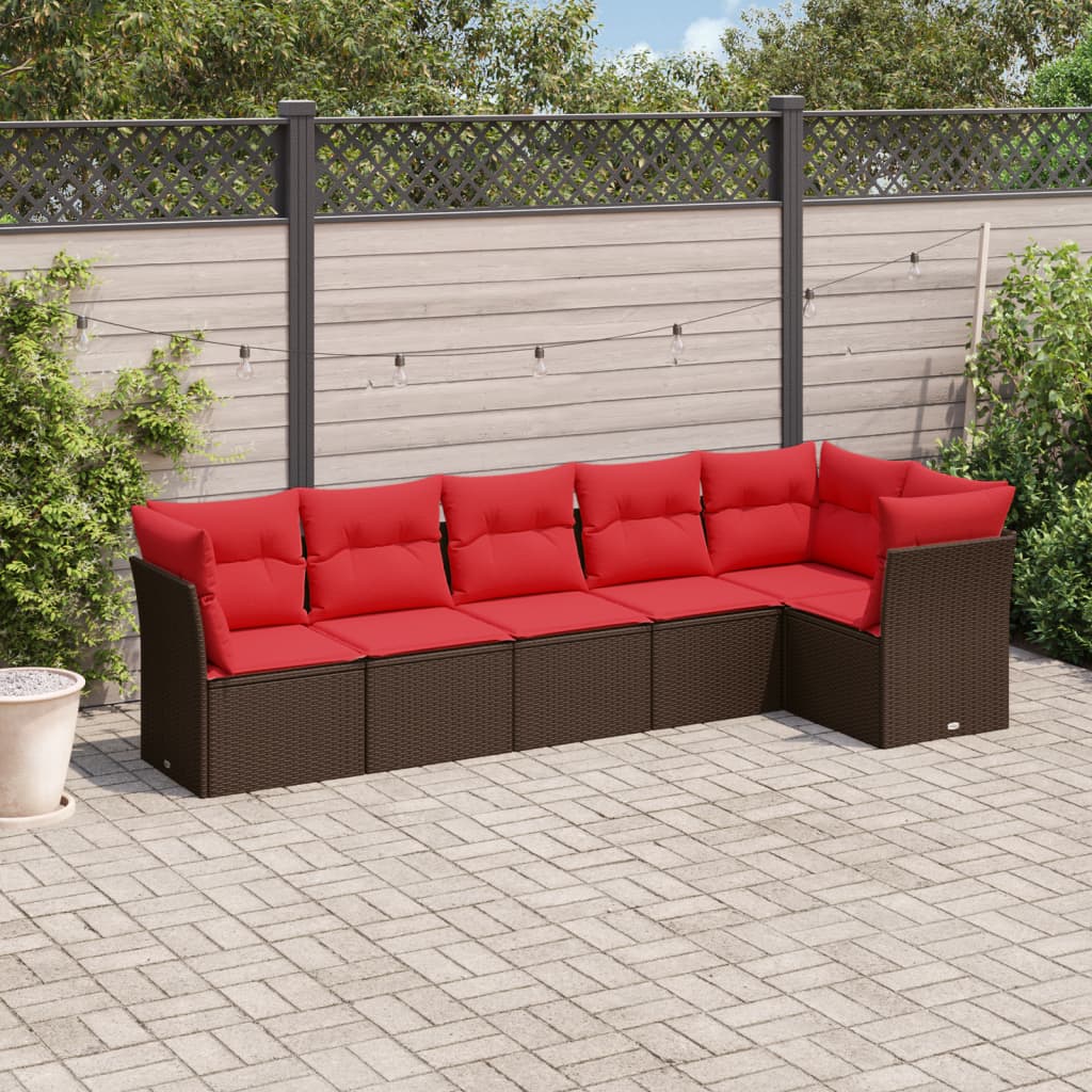6-tlg. Garten-Sofagarnitur mit Kissen Braun Poly Rattan