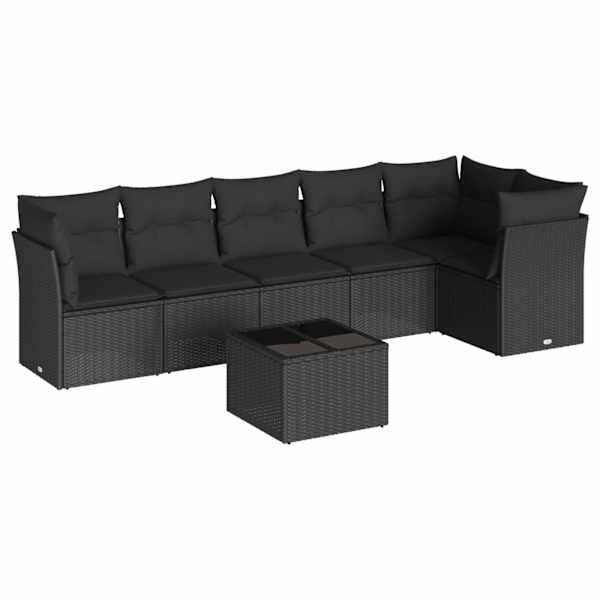 vidaXL 7-osaline aiadiivani komplekt patjadega, must, pol&uuml;rotang