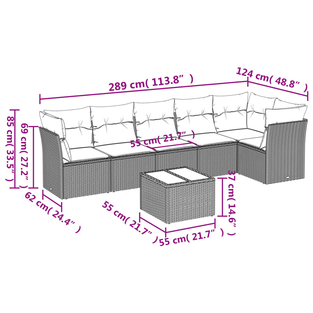 vidaXL 7-delige Loungeset met kussens poly rattan zwart afbeelding