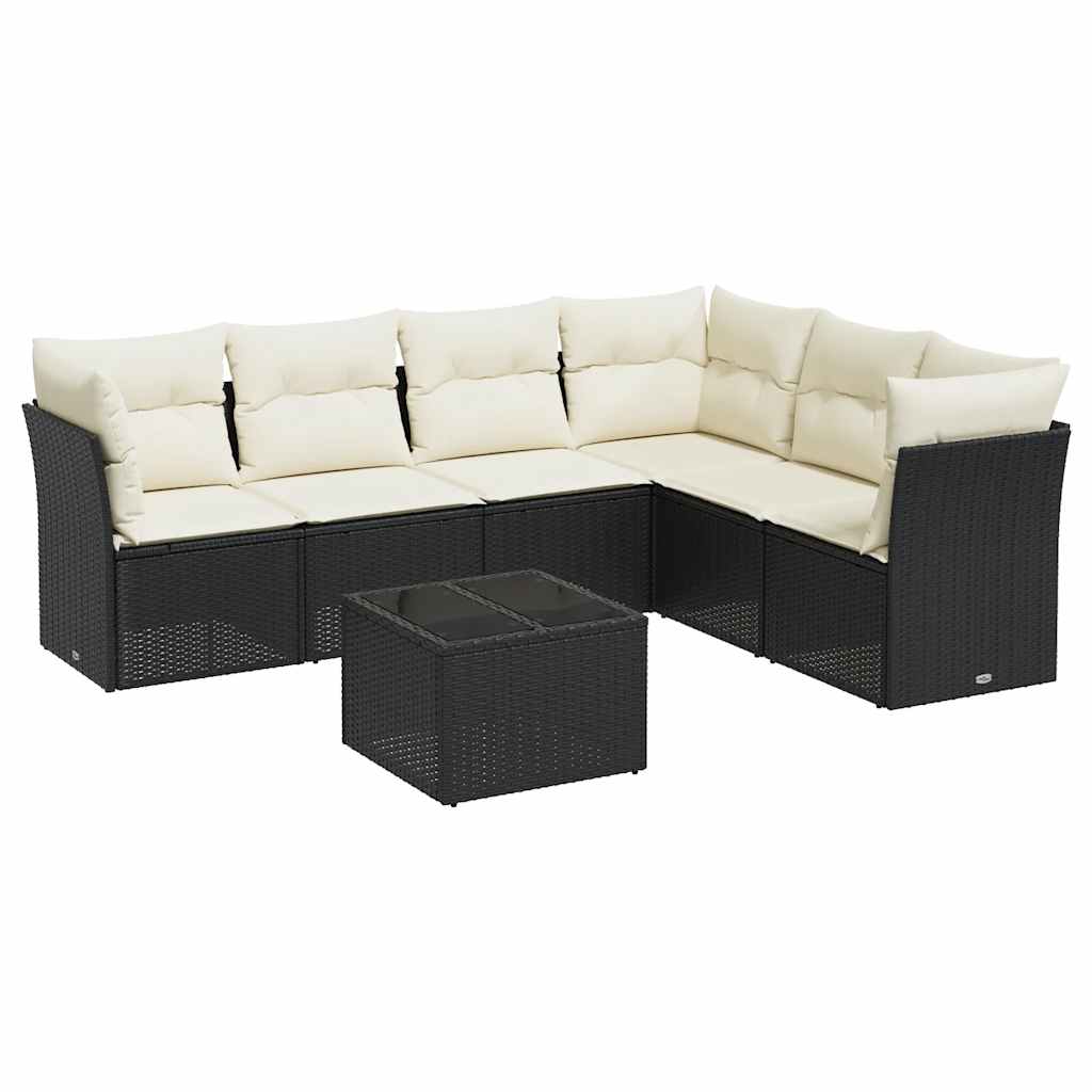 Thumbnail - vidaXL 7-tlg. Garten-Sofagarnitur mit Kissen Schwarz Poly Rattan