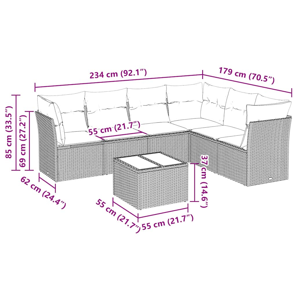 vidaXL 7-delige Loungeset met kussens poly rattan zwart afbeelding