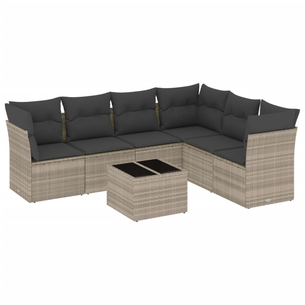 Thumbnail - vidaXL 7-tlg. Garten-Sofagarnitur mit Kissen Hellgrau Poly Rattan