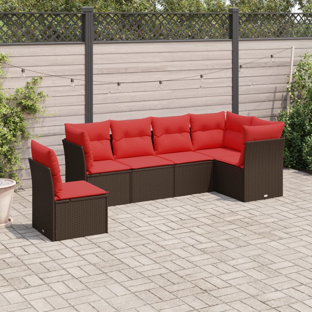 6-tlg. Garten-Sofagarnitur mit Kissen Braun Poly Rattan