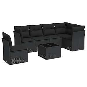 vidaXL 7-osaline aiadiivani komplekt patjadega, must, pol&uuml;rotang