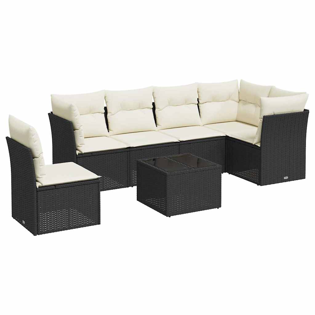 Thumbnail - vidaXL 7-tlg. Garten-Sofagarnitur mit Kissen Schwarz Poly Rattan
