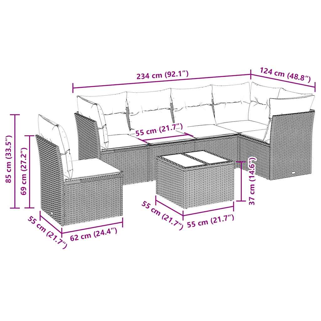 vidaXL 7-delige Loungeset met kussens poly rattan zwart afbeelding