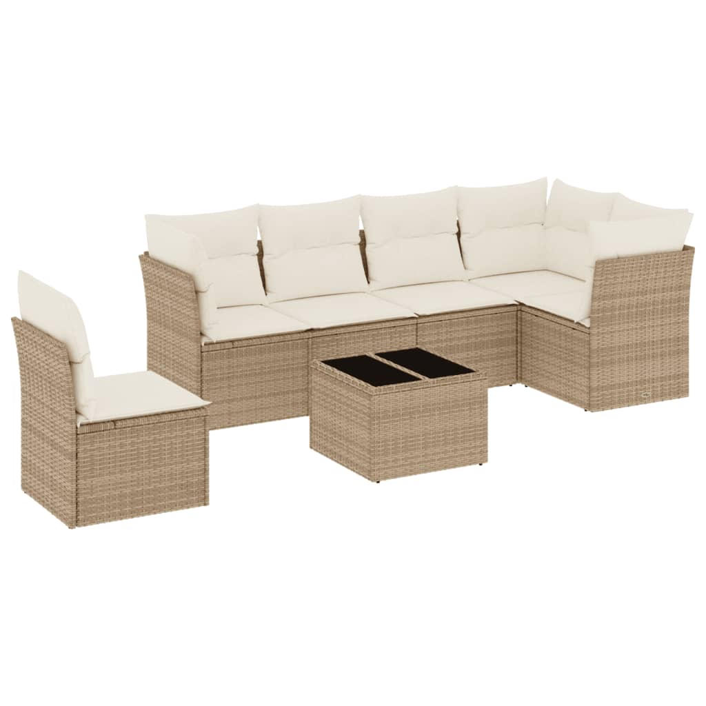 Thumbnail - vidaXL 7-tlg. Garten-Sofagarnitur mit Kissen Beige Poly Rattan