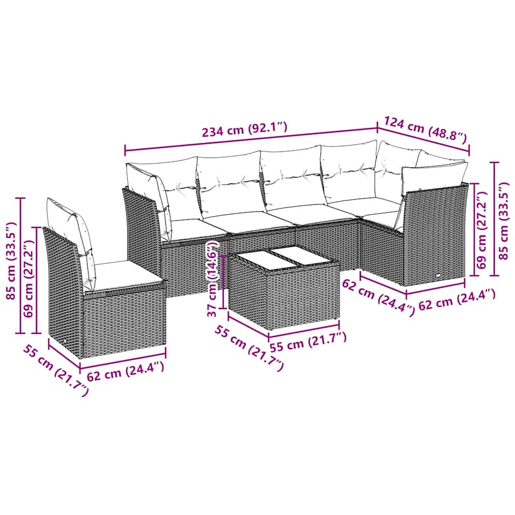 Set canapele de grădină cu perne, 7piese gri deschis poliratan 3249551 - imagine 3