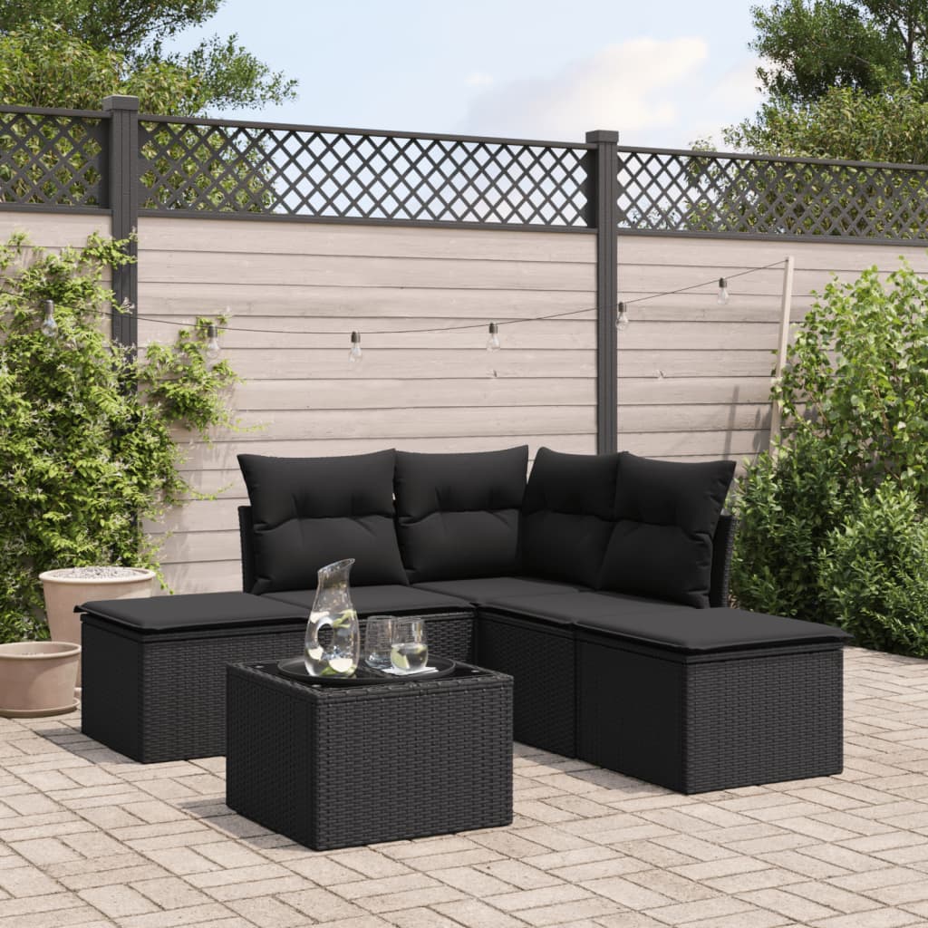 vidaXL 6-tlg. Garten-Sofagarnitur mit Kissen Schwarz Poly Rattan