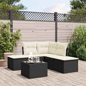 Vrtna sedežna garnitura 6-delna z blazinami črna poli ratan