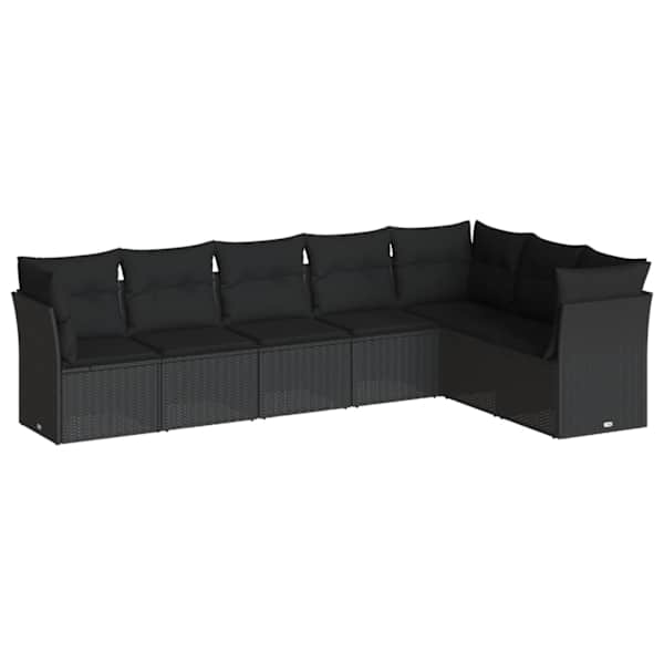 vidaXL 7-osaline aiadiivani komplekt patjadega, must, pol&uuml;rotang