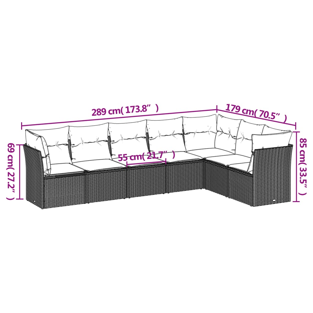 vidaXL 7-delige Loungeset met kussens poly rattan zwart afbeelding
