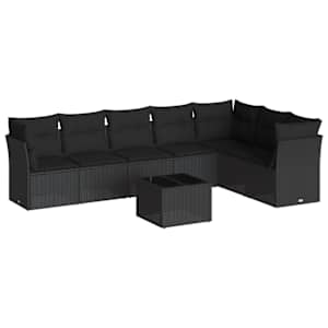 vidaXL 8-osaline aiadiivani komplekt patjadega, must, pol&uuml;rotang