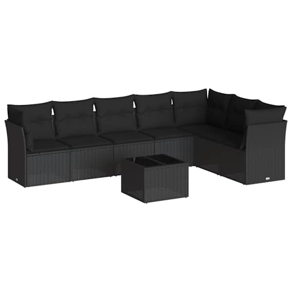 vidaXL 8-osaline aiadiivani komplekt patjadega, must, pol&uuml;rotang