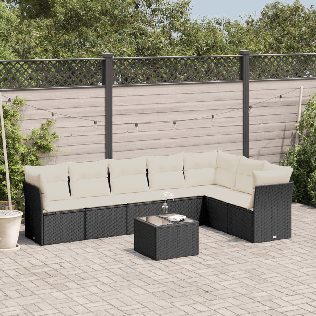 8-tlg. Garten-Sofagarnitur mit Kissen Schwarz Poly Rattan