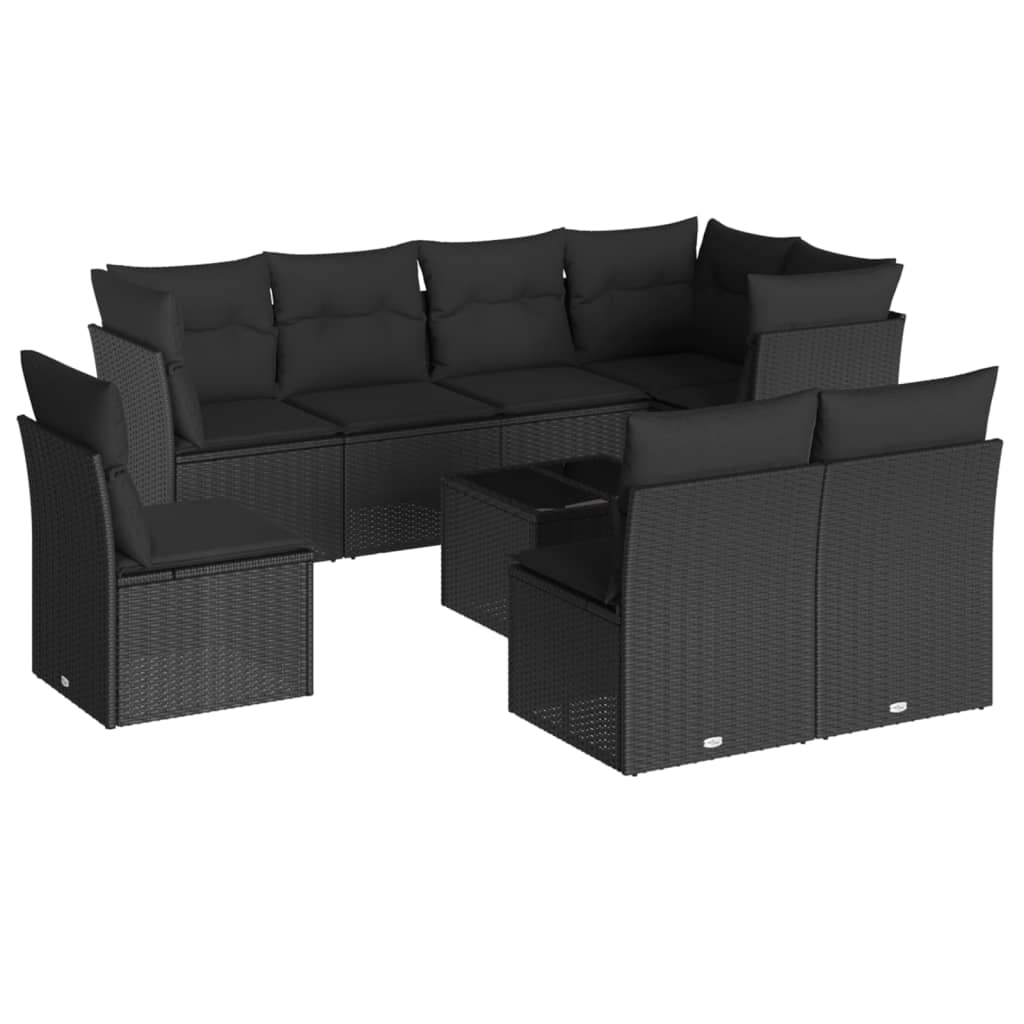 Thumbnail - vidaXL 9-tlg. Garten-Sofagarnitur mit Kissen Schwarz Poly Rattan