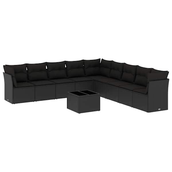 vidaXL 10-osaline aiadiivani komplekt patjadega, must, pol&uuml;rotang
