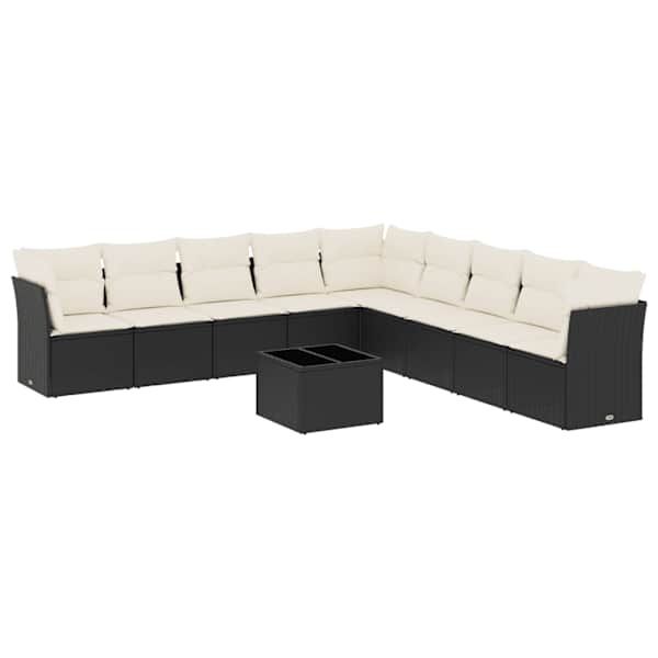 vidaXL 10-osaline aiadiivani komplekt patjadega, must, pol&uuml;rotang