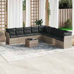 Vrtna sedežna garnitura 10-delna z blazinami sv. siv poli ratan