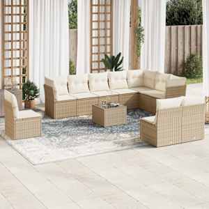 Vrtna sedežna garnitura 11-delna z blazinami bež poli ratan