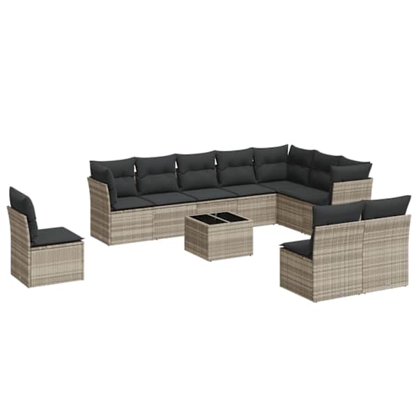 vidaXL 11-osaline aiadiivani komplekt patjadega, helehall, pol&uuml;rotang