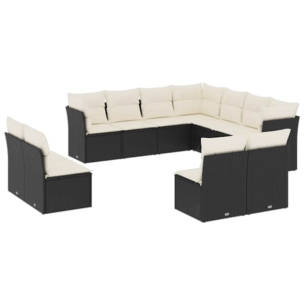 vidaXL 11-osaline aiadiivani komplekt patjadega, must, pol&uuml;rotang