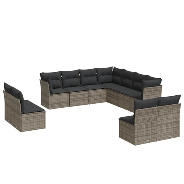 vidaXL 11-osaline aiadiivani komplekt patjadega, hall, pol&uuml;rotang