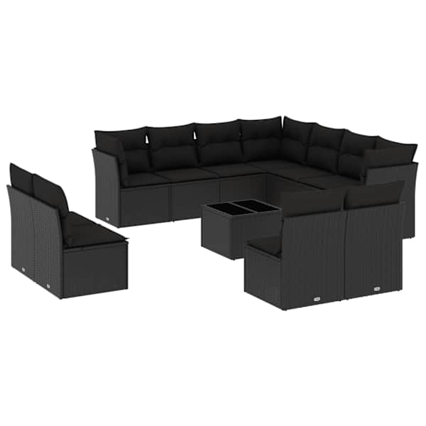 vidaXL 12-osaline aiadiivani komplekt patjadega, must, pol&uuml;rotang
