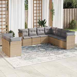 Vrtna garnitura 9-delna z blazinami bež poli ratan