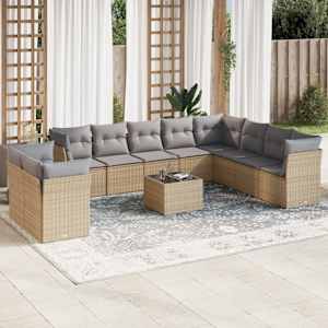 Vrtna sedežna garnitura 11-delna z blazinami bež poli ratan