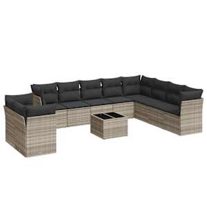 vidaXL 11-osaline aiadiivani komplekt patjadega, helehall, pol&uuml;rotang