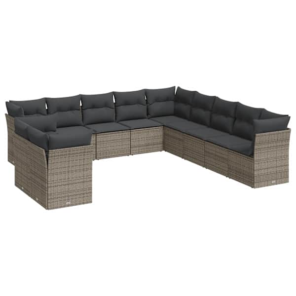 vidaXL 11-osaline aiadiivani komplekt patjadega, hall, pol&uuml;rotang