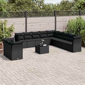 Vrtna sedežna garnitura 12-delna z blazinami črn poli ratan