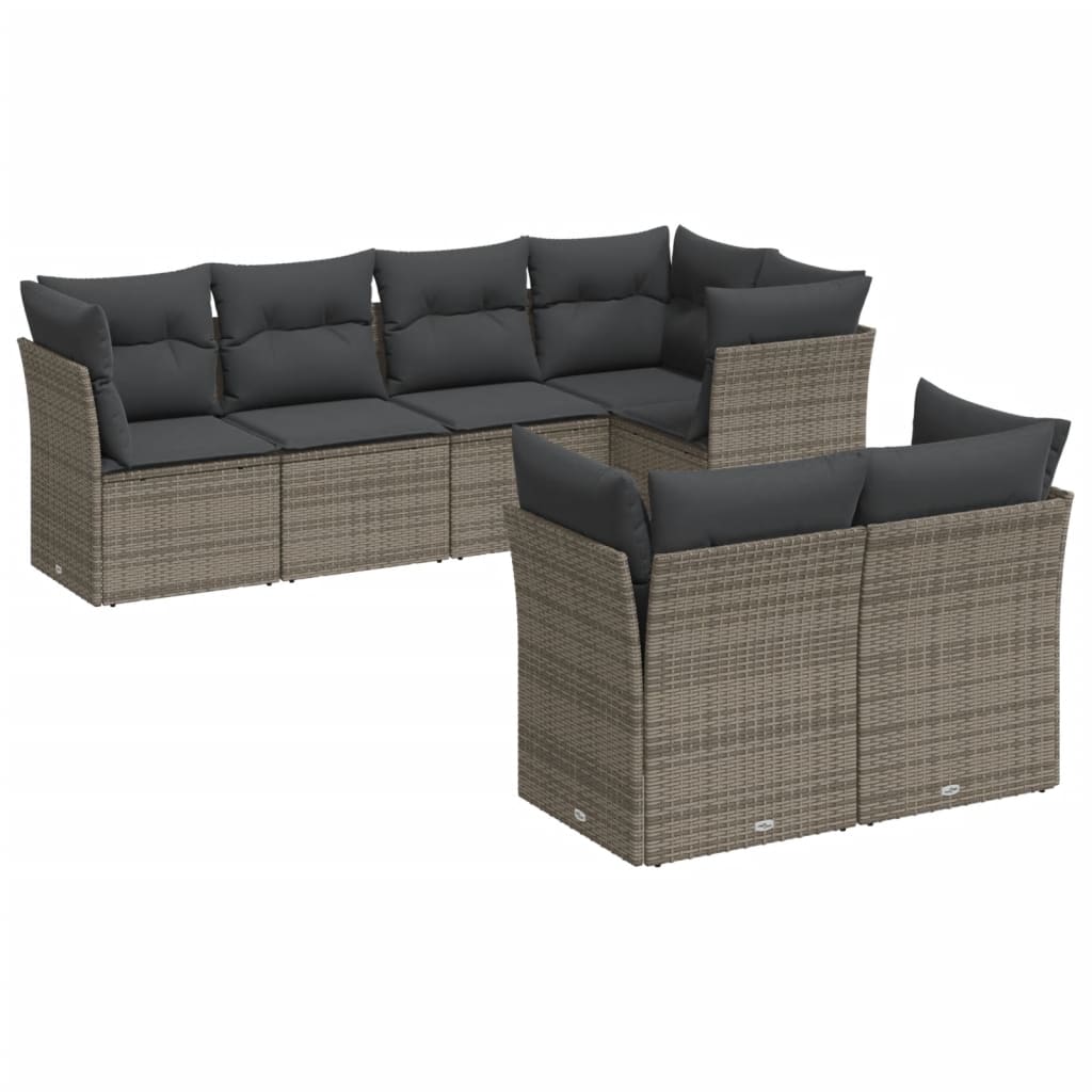 Thumbnail - vidaXL 7-tlg. Garten-Sofagarnitur mit Kissen Grau Poly Rattan