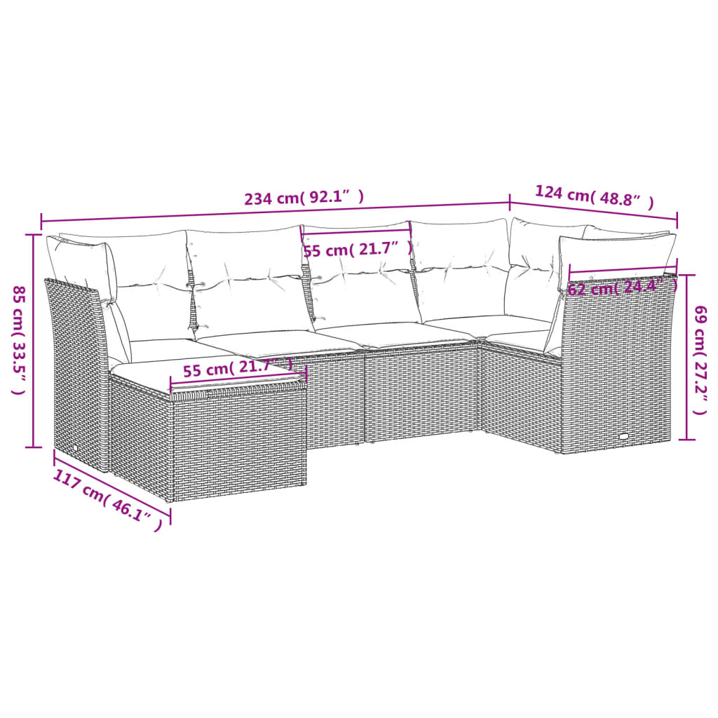 Set mobilier de grădină cu perne, 6 piese, negru, poliratan 3249785 - imagine 3