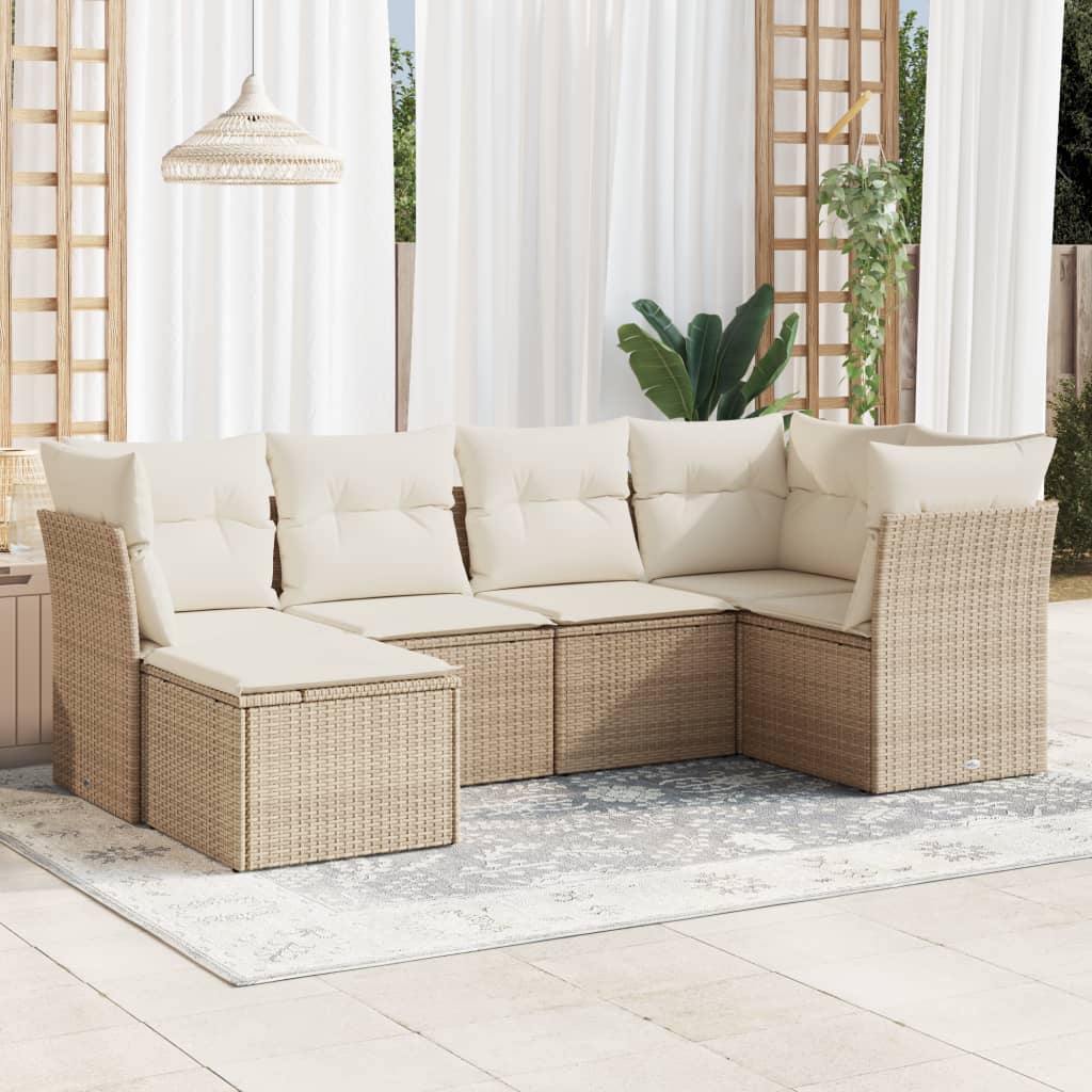 vidaXL 6-tlg. Garten-Sofagarnitur mit Kissen Beige Poly Rattan