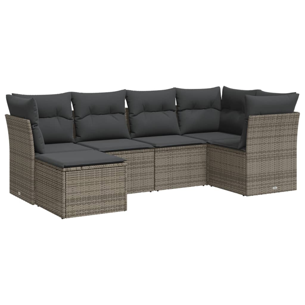 Thumbnail - vidaXL 6-tlg. Garten-Sofagarnitur mit Kissen Grau Poly Rattan