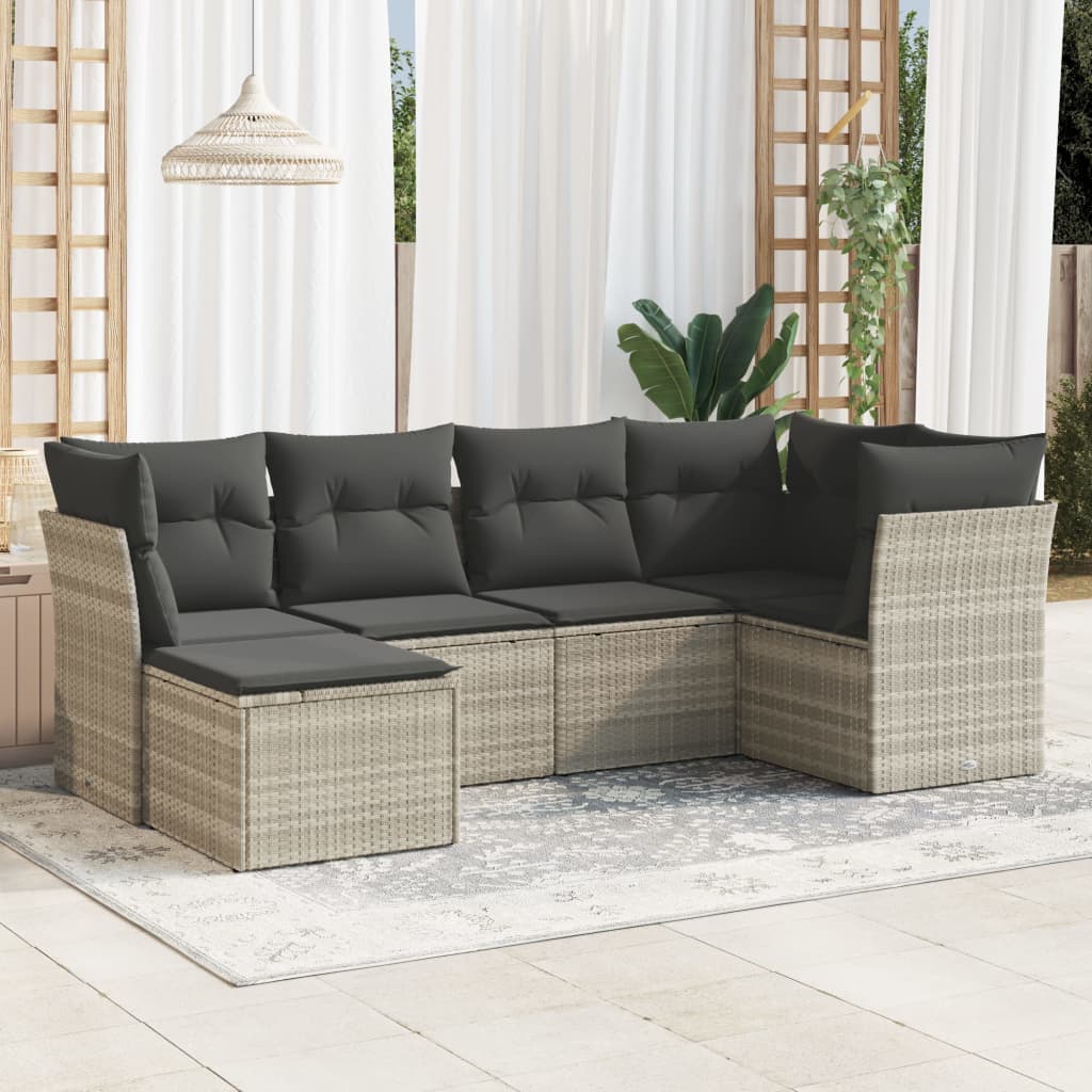 vidaXL 6-tlg. Garten-Sofagarnitur mit Kissen Hellgrau Poly Rattan