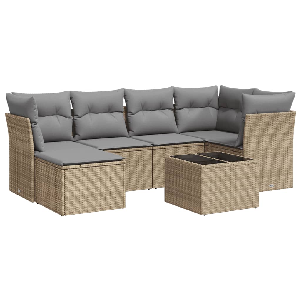 Thumbnail - vidaXL 7-tlg. Garten-Sofagarnitur mit Kissen Beige Poly Rattan