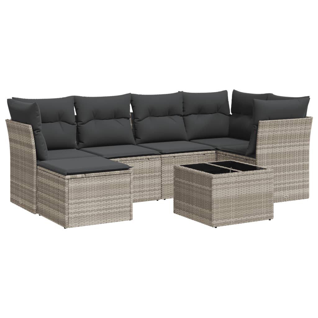 Thumbnail - vidaXL 7-tlg. Garten-Sofagarnitur mit Kissen Hellgrau Poly Rattan
