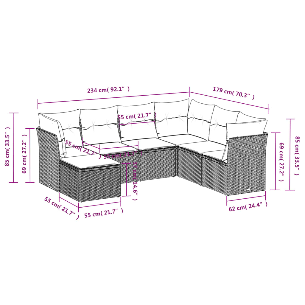 Thumbnail - vidaXL 7-tlg. Garten-Sofagarnitur mit Kissen Grau Poly Rattan