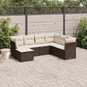 Vrtna sedežna garnitura 7-delna z blazinami rjav poli ratan