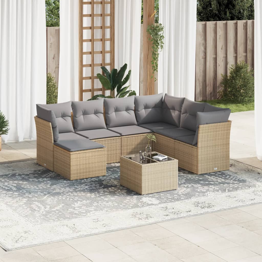 vidaXL 8-tlg. Garten-Sofagarnitur mit Kissen Beige Poly Rattan