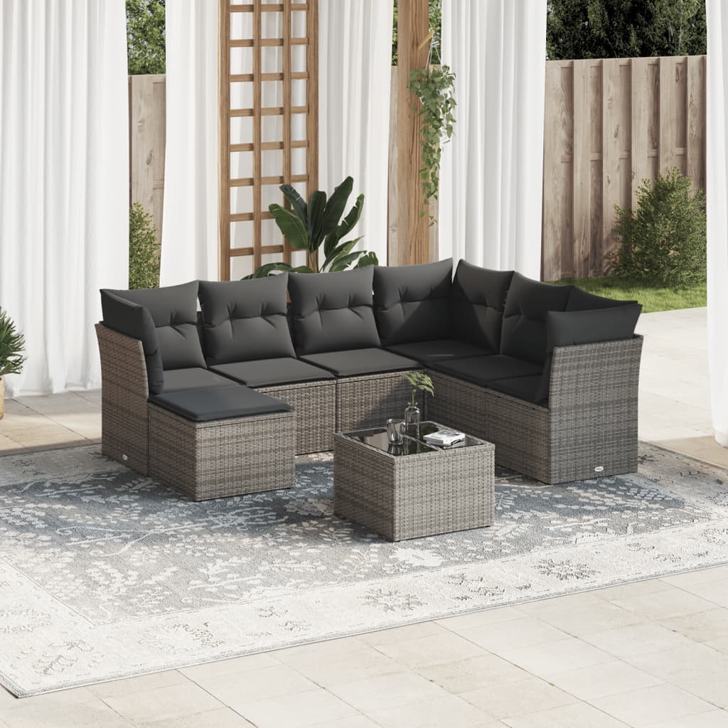 vidaXL 8-tlg. Garten-Sofagarnitur mit Kissen Grau Poly Rattan