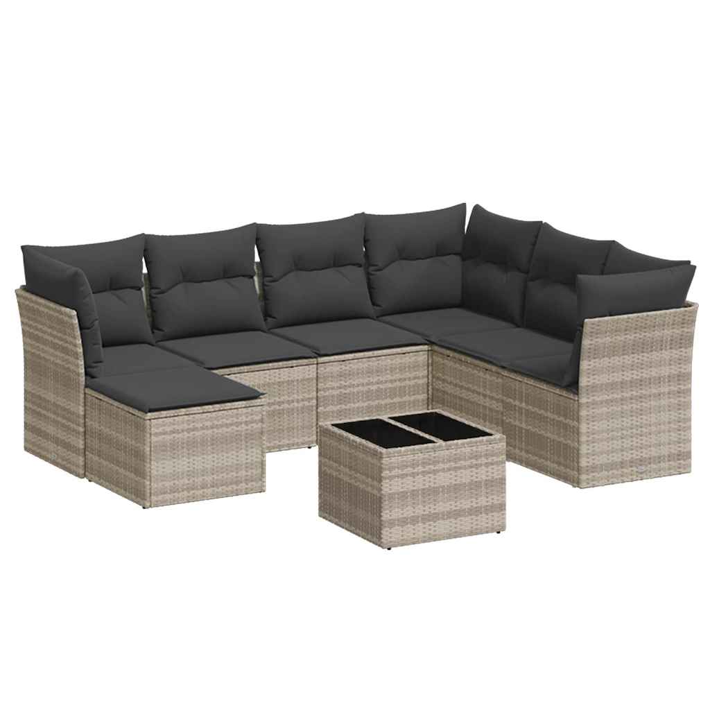 Thumbnail - vidaXL 8-tlg. Garten-Sofagarnitur mit Kissen Hellgrau Poly Rattan