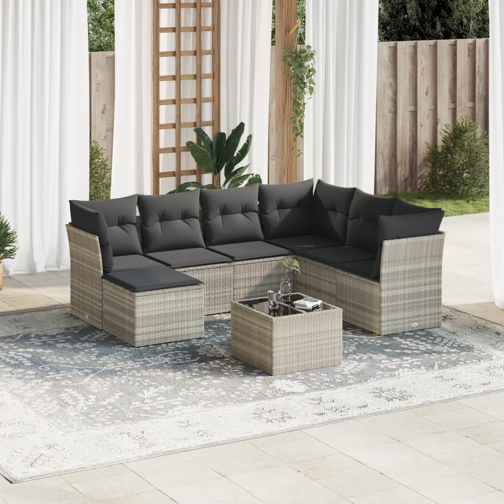 vidaXL 8-tlg. Garten-Sofagarnitur mit Kissen Hellgrau Poly Rattan