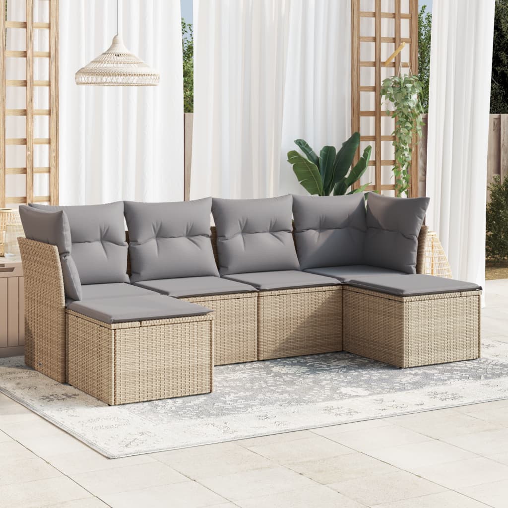 vidaXL 6-tlg. Garten-Sofagarnitur mit Kissen Beige Poly Rattan