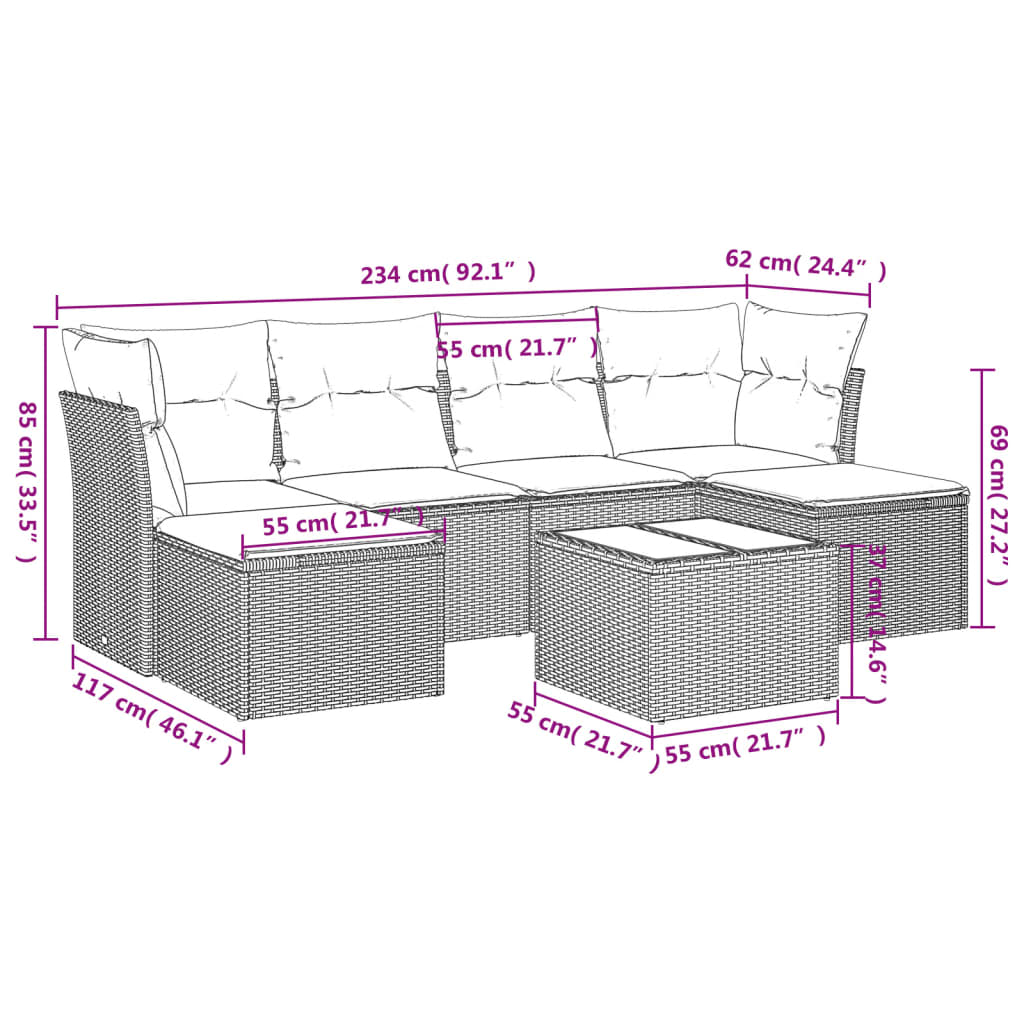 Thumbnail - vidaXL 7-tlg. Garten-Sofagarnitur mit Kissen Beige Poly Rattan
