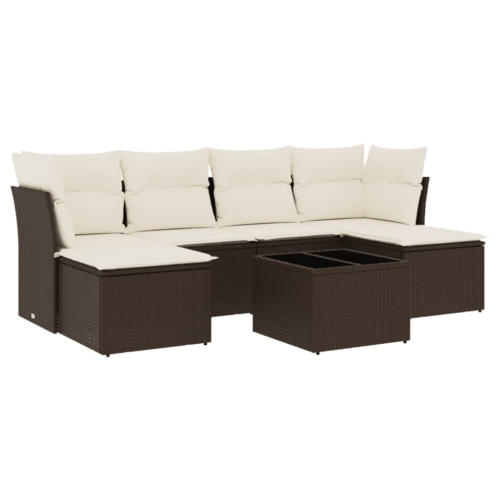vidaXL Set canapele de grădină cu perne, 7 piese, maro, poliratan