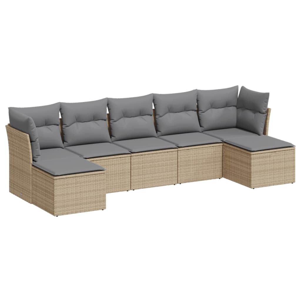vidaXL Set canapele de grădină, 7 piese, cu perne, bej, poliratan
